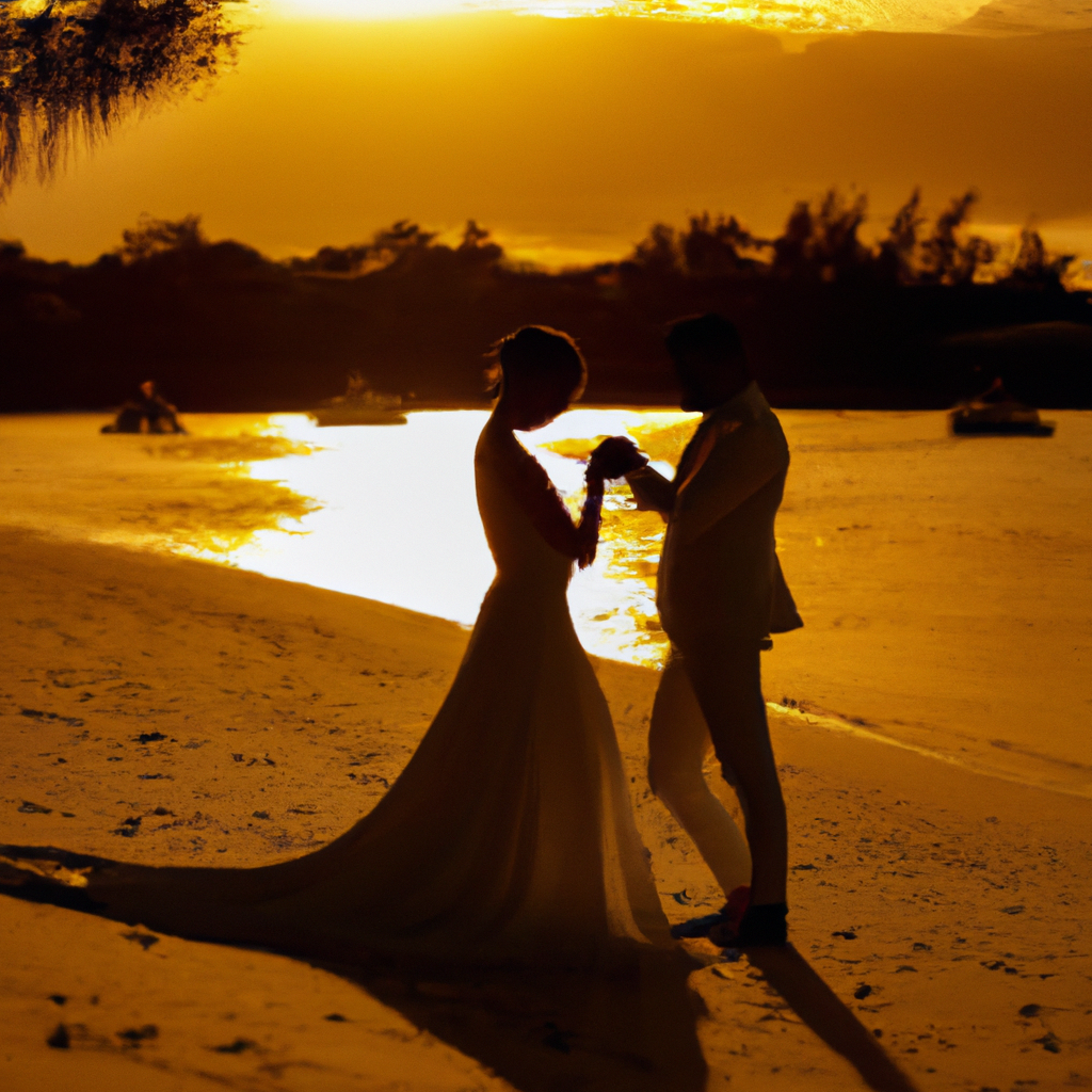 Séance photo mariage au coucher du soleil à Maurice